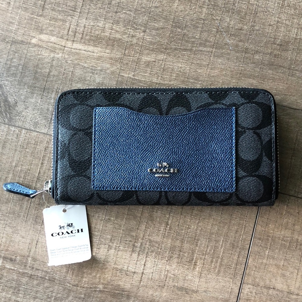 Coach Wallet - Black & Navy Signature Leather -NWT